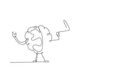 Poster - Self drawing animation of single one line draw brain with loudhailer or megaphone. Concept clever advice from character brain. Mascot brain infographic icon. Continuous line draw. Full length animated