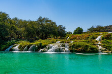 Oman, Dhofar, Salalah, Turquoise Pond And Waterfalls Of Wadi Darbat River