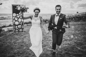 Wall Mural - Happy couple after wedding in the vineyards of Rheinhesse, Germany