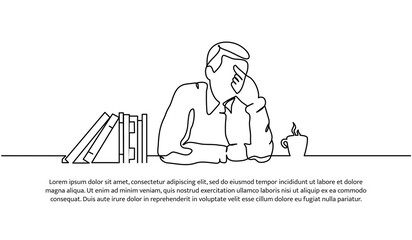 Continuous line design of a man who is sad and suffering from depression. Mental health concept design. Decorative elements drawn on a white background.
