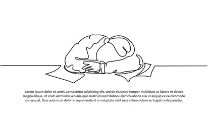 Wall Mural - Continuous line design of business man exhausted at work. Decorative elements drawn on a white background.