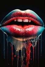 Red Dripping From Woman's Lips. Generative AI