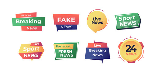 Wall Mural - News label. Badges of latest global information stream report, daily media breaking announce message banners for newsletter flat style. Vector isolated set of label news and headline illustration