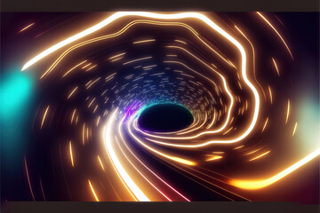 Wall Mural - absract glowing colorful light trails forming a wavey futuristuc tunnel, generative ai