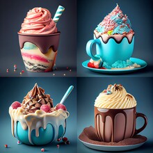 Illustration, Cups Of Ice Cream, 3D Illustration
