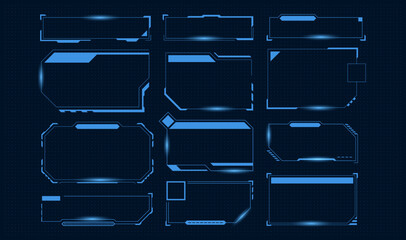 Poster - hud frames neon, future interface of collection of frame digital technology, future hud futuristic, 