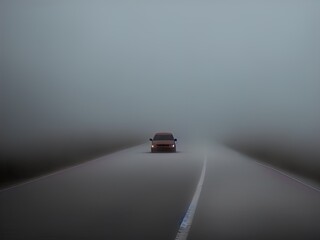 A mysterious car waits on a lonely road.