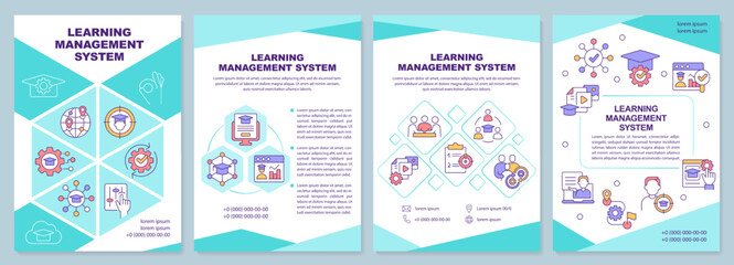 Wall Mural - Learning management system blue brochure template. Leaflet design with linear icons. Editable 4 vector layouts for presentation, annual reports. Arial-Black, Myriad Pro-Regular fonts used