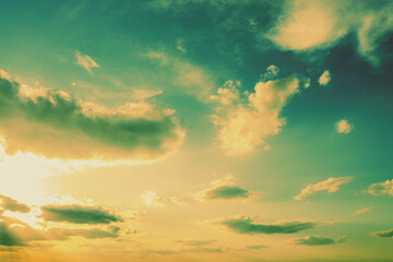 Poster - Cloudy sky at sunset. Gradient color. Sky texture, abstract nature background