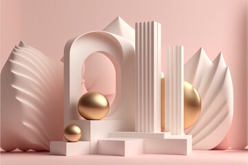 Leinwandbilder - Minimal background, mock up with podium for product display. 3d illustration