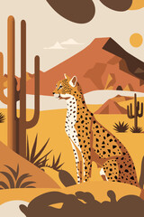 Wall Mural - cheetah wild animal flat vector illustration background matisse poster