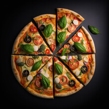 Delicious Pizza On Black Background Food Photography #01, Generative AI