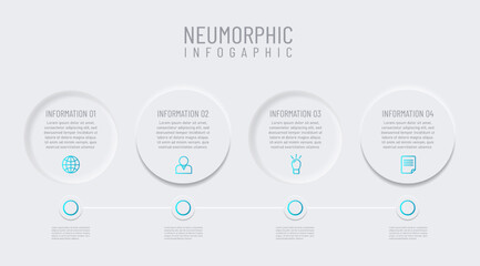 Newmorphic infographic design template. Modern vector illustration for business presentation, minimal white tone, Concept of 4 steps of business development process.