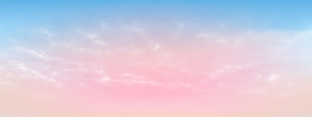 Wall Mural - Sweet sky and white soft clouds floated in the sky on a clear day. Beautiful air and sunlight with cloud scape colorful. Sunset sky for background. Blue to pink sky vector illustration.
