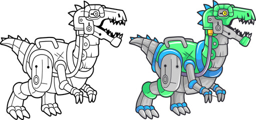 Sticker - prehistoric robot dinosaur baryonyx, funny illustration