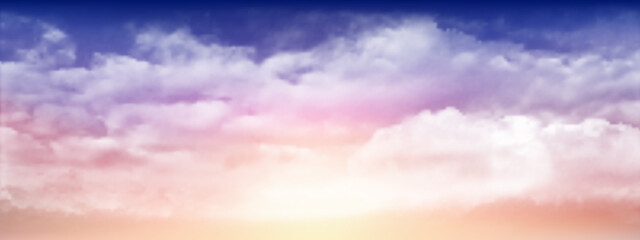 Wall Mural - Dark Blue sky and white soft clouds floated in the sky on a clear day. Beautiful air and sunlight with cloud scape colorful. Sunset sky for background. Fantastic sky vector illustration.