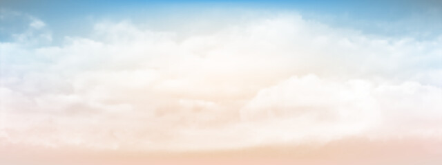Wall Mural - Sweet sky and white soft clouds floated in the sky on a clear day. Beautiful air and sunlight with beige cloud scape colorful. Sunset sky for background. Blue to beige sky vector illustration.