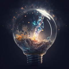 Wall Mural - light bulb with universe inside. Generative AI picture.