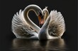 two swans are making a heart shape with their necks and necks touching each other with their necks as if they are touching each other's eyes with their beaks. generative ai