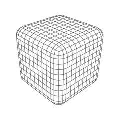 Cube low poly line geometric shape of wireframe lattice grid. Vector three dimensional cube, low-poly isolated 3d square hologram. Polygonal mathematics and geometry figure