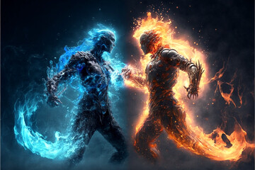 Canvas Print - fire and water fighting 