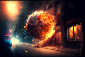Canvas Print - fireball attack on the building