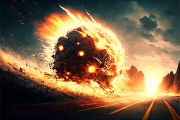 Wall Mural - fireball fall illustration