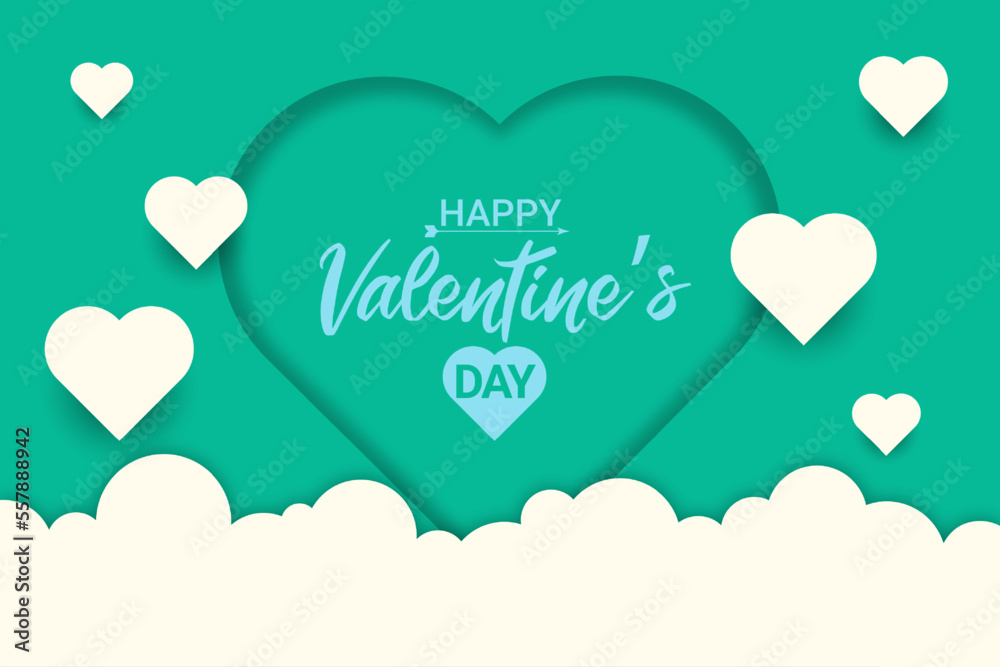 Happy Valentine's day poster or banner. Beautiful paper cut white ...