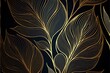 Illustration of golden leaves. Botanical modern, art deco wallpaper background image. Japanese style. AI