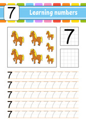 Canvas Print - Trace and write numbers. Handwriting practice. Learning numbers for kids. Education developing worksheet. Activity page. Vector illustration.