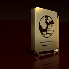 Poster - Gold Passport with biometric data icon isolated on brown background. Identification Document. Minimalism concept. 3D render illustration