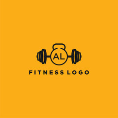 AL initial monogram for fitnes or gym logo with creative  barbell design