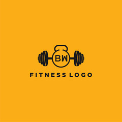 BW initial monogram for fitnes or gym logo with creative  barbell design