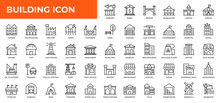 Building Line Icons Collection. UI Web Icons Set In A Flat Design. Outline Icons Pack. Architectural Icons