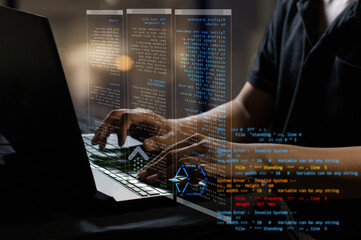 programmer working on database programming code, software coding concept