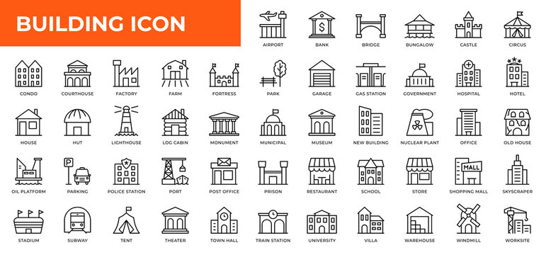 building line icons collection. ui web icons set in a flat design. outline icons pack. architectural