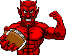 Devil American Football Sports Mascot Holding Ball