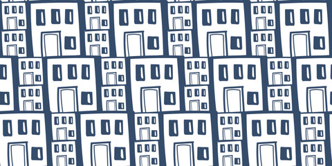 Poster - Hand drawn seamless houses. Vecor seamless print, for interior, textiles, wallpaper and other surfaces.