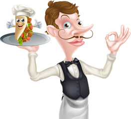 Canvas Print - Cartoon Perfect Kebab Waiter Butler