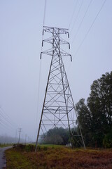 Wall Mural - High voltage electric power line in fog