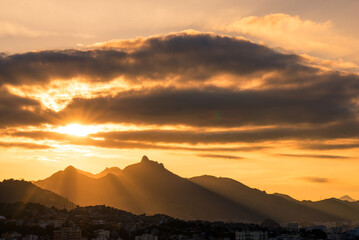 Fototapete - Dramatic Sunset Over the Mountains of Rio de Janeiro City, Brazil