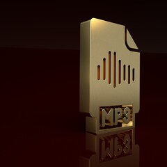 Poster - Gold MP3 file document. Download mp3 button icon isolated on brown background. Mp3 music format sign. MP3 file symbol. Minimalism concept. 3D render illustration