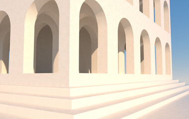 Leinwandbilder - 3d rendering. Arch hallway geometric background, architectural corridor, arch columns, empty wall. ancient housing Banner for travel presentations