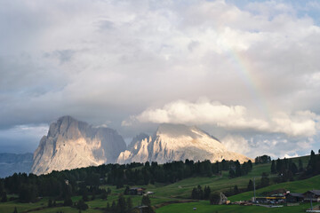 Wonderful panoramic view of the Alpe di Siusi in the dolomites mountains, South Tyrol, Italy