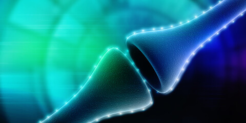Wall Mural - synapse and neuron cells sending electrical chemical signals. 3d rendering