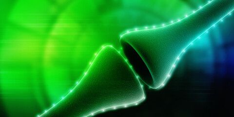 Wall Mural - synapse and neuron cells sending electrical chemical signals. 3d rendering