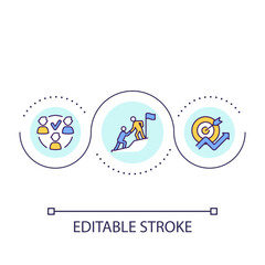 Effective leadership in business loop concept icon. Teamwork for corporate goals reaching abstract idea thin line illustration. Isolated outline drawing. Editable stroke. Arial font used