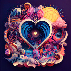 Wall Mural - Abstract love and heart quilling - By Generative AI