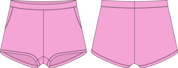 Wall Mural - Blank shorts pants technical sketch design template. Pink color. Casual shorts with pockets