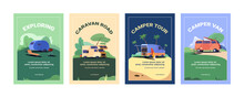 Flat Camp Posters With Camper Van, Chair And Surfboard
